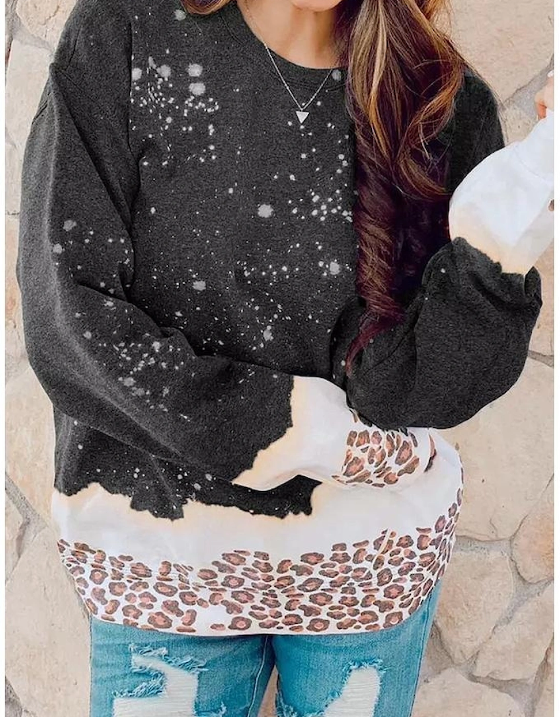 Black Leopard Bleached Pullover Sweatshirt
