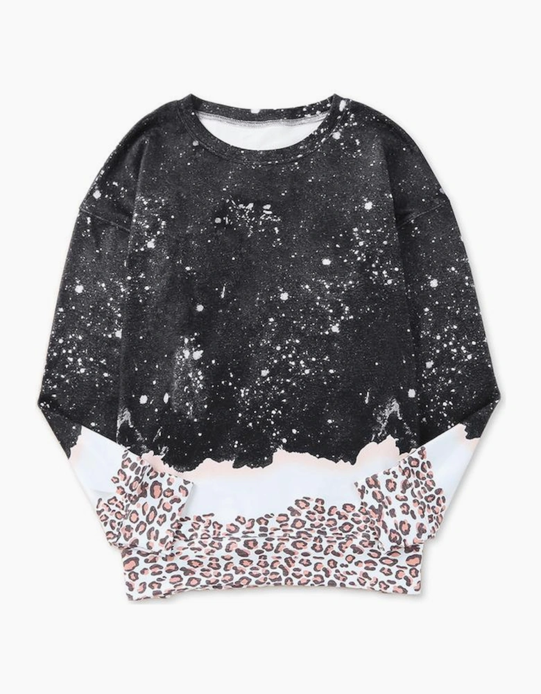 Black Leopard Bleached Pullover Sweatshirt