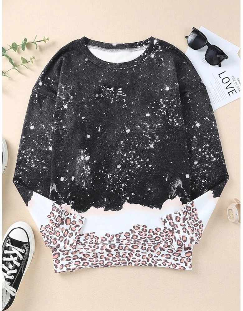 Black Leopard Bleached Pullover Sweatshirt