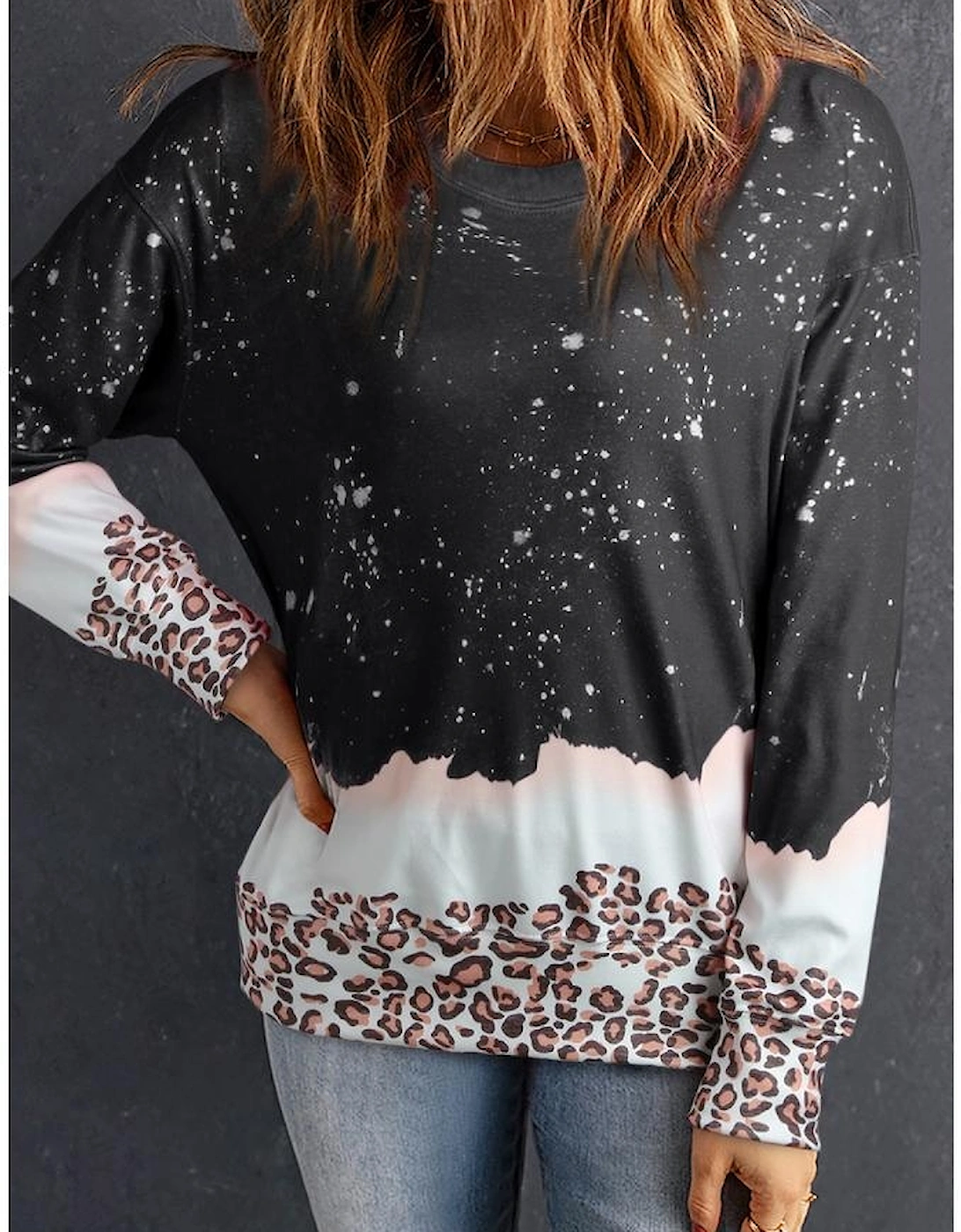 Black Leopard Bleached Pullover Sweatshirt