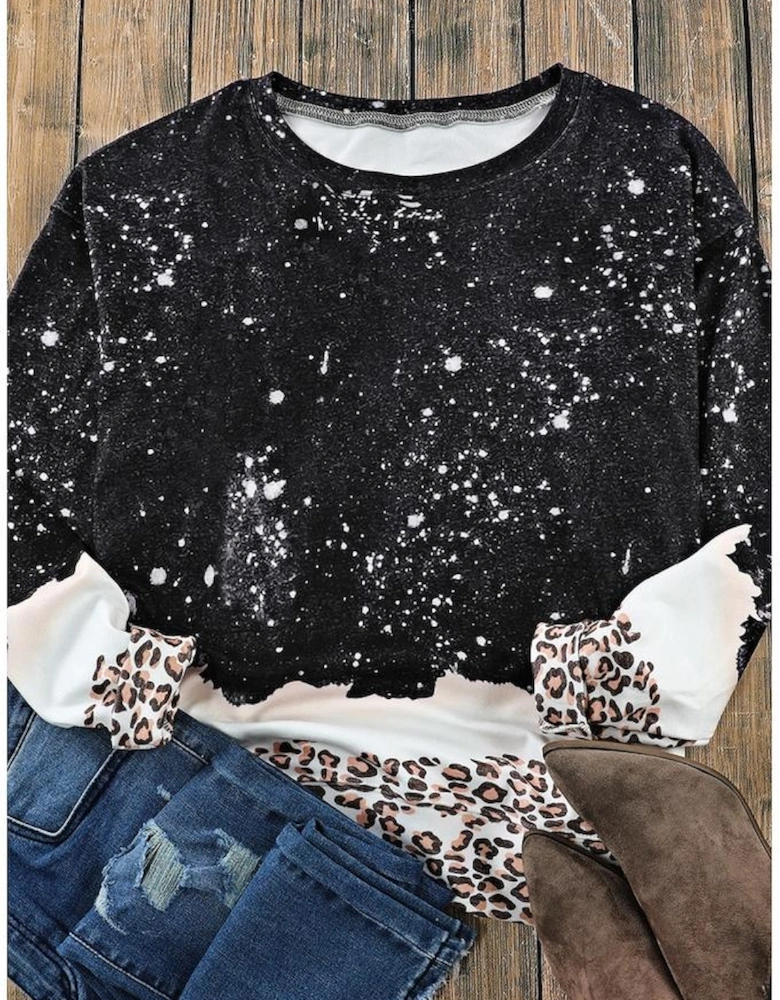 Black Leopard Bleached Pullover Sweatshirt