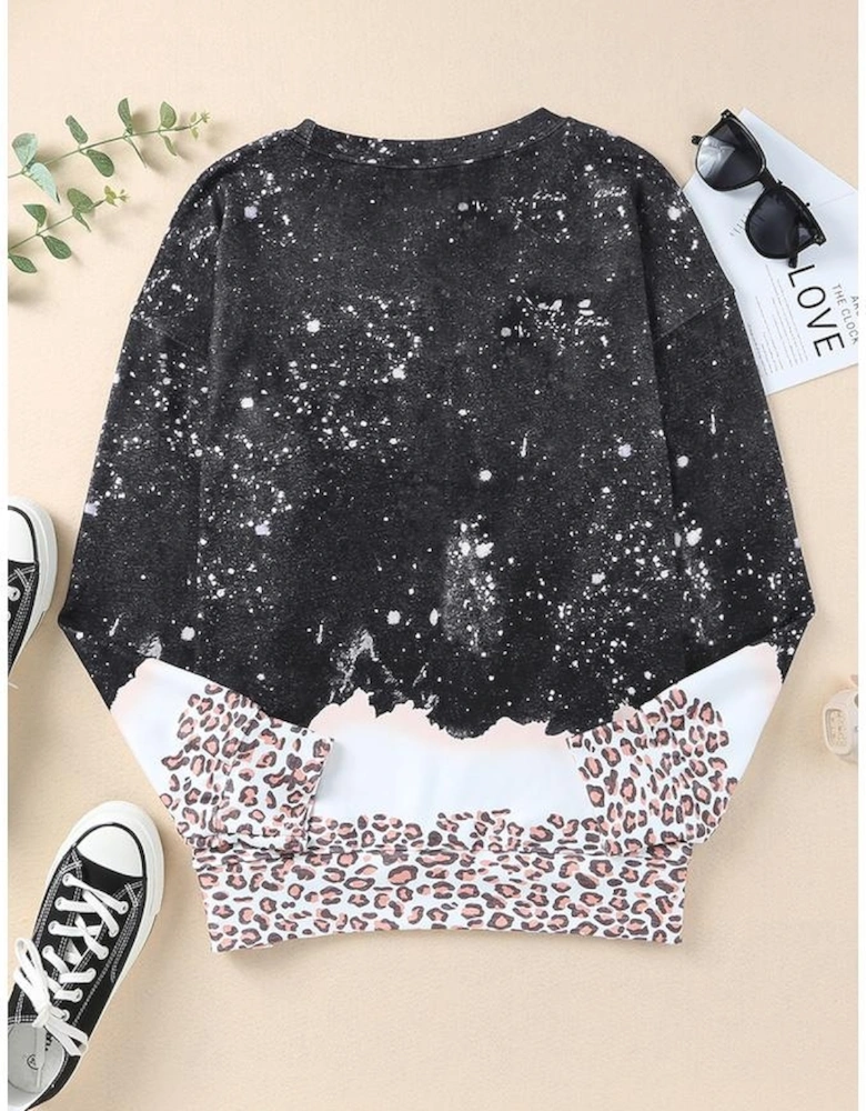 Black Leopard Bleached Pullover Sweatshirt