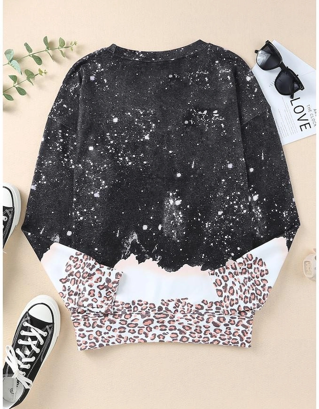 Black Leopard Bleached Pullover Sweatshirt
