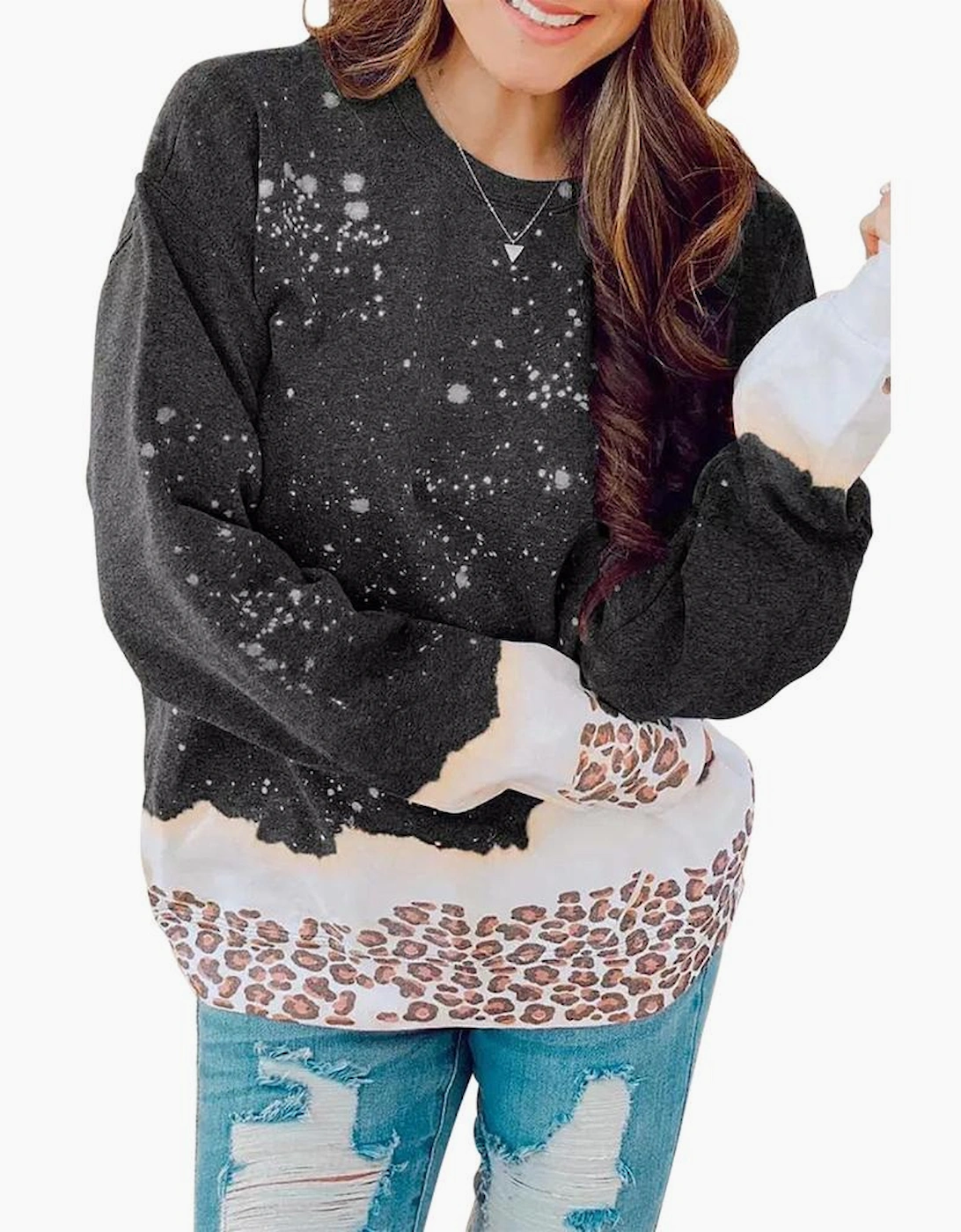 Black Leopard Bleached Pullover Sweatshirt