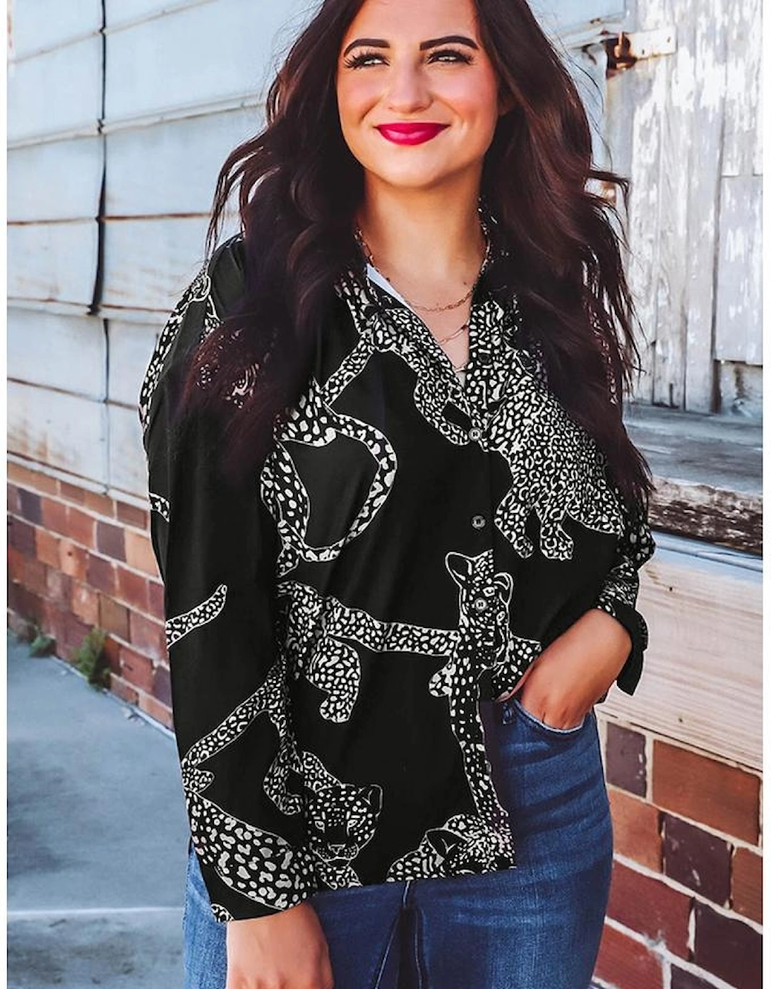 Black Cheetah Print Satin Shirt