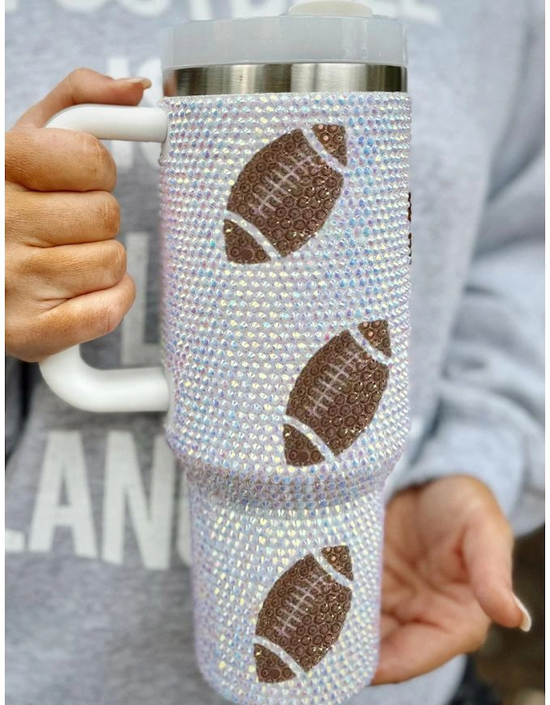 White Game Day Rugby Football 40oz Tumbler, 2 of 1