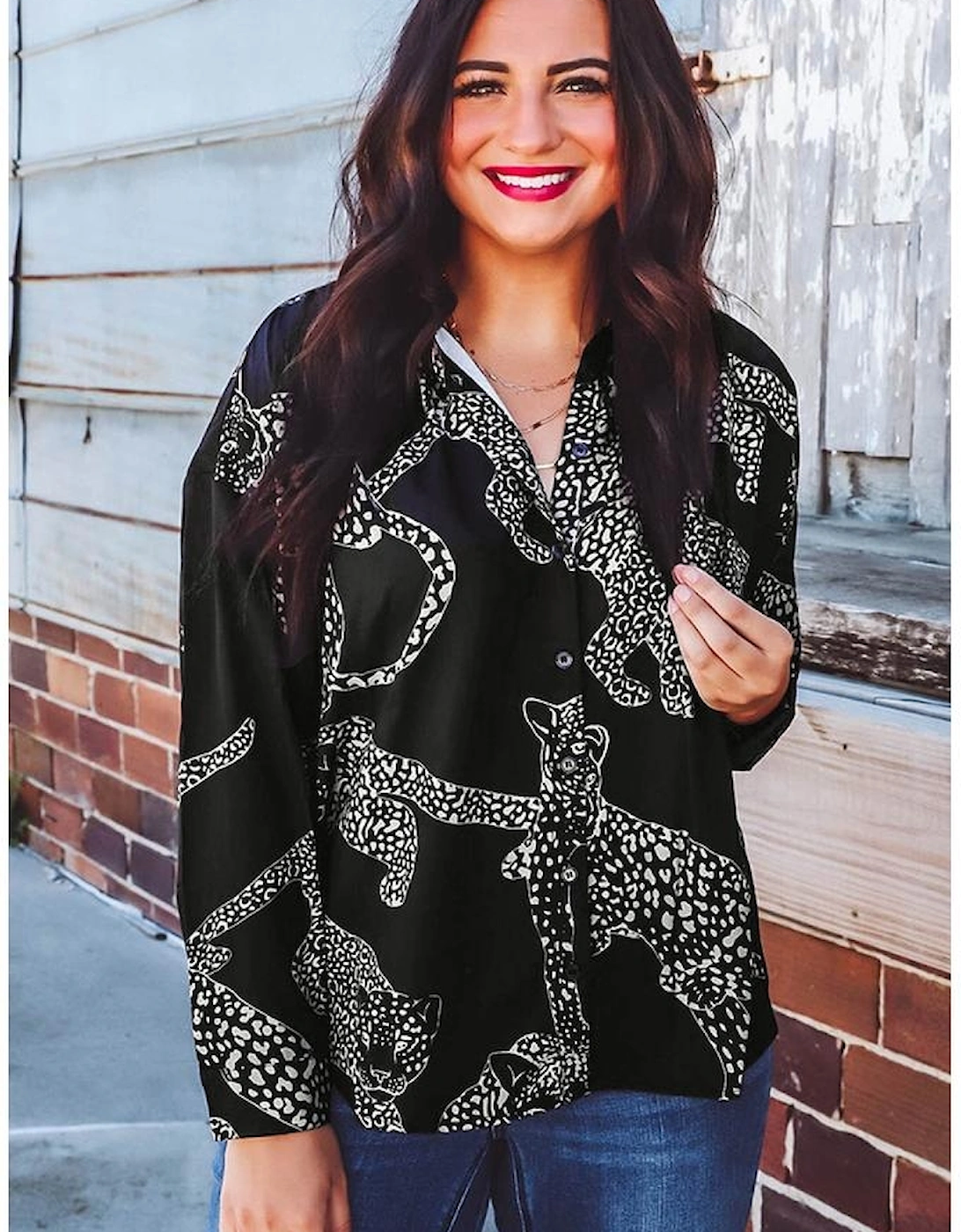 Black Cheetah Print Satin Shirt