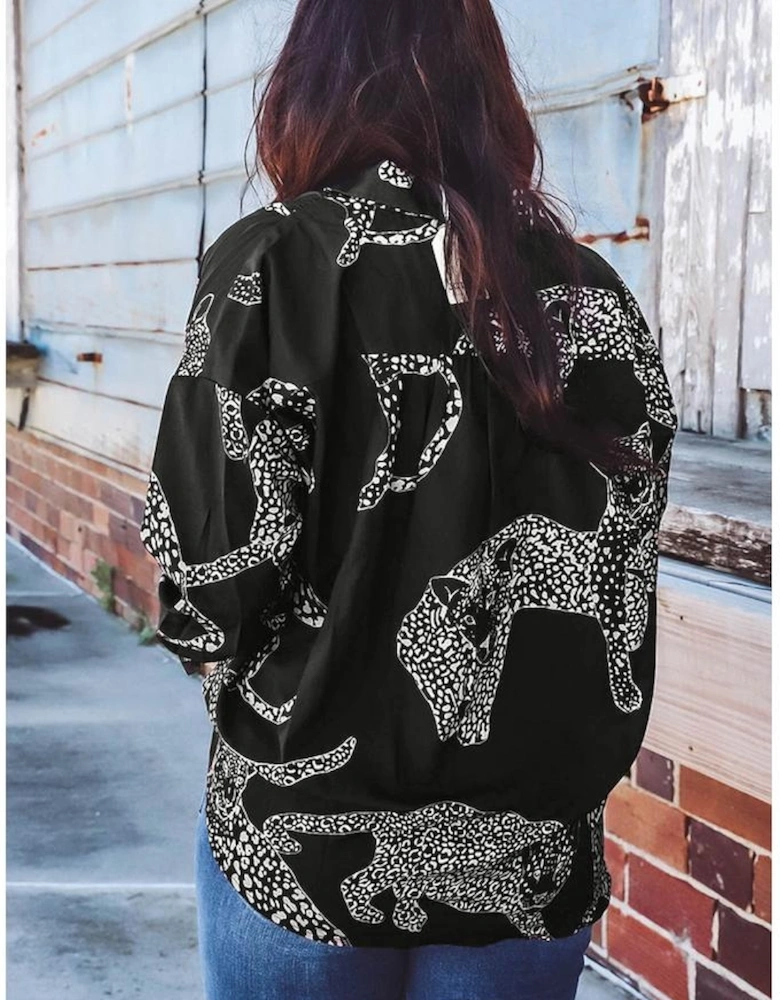 Black Cheetah Print Satin Shirt