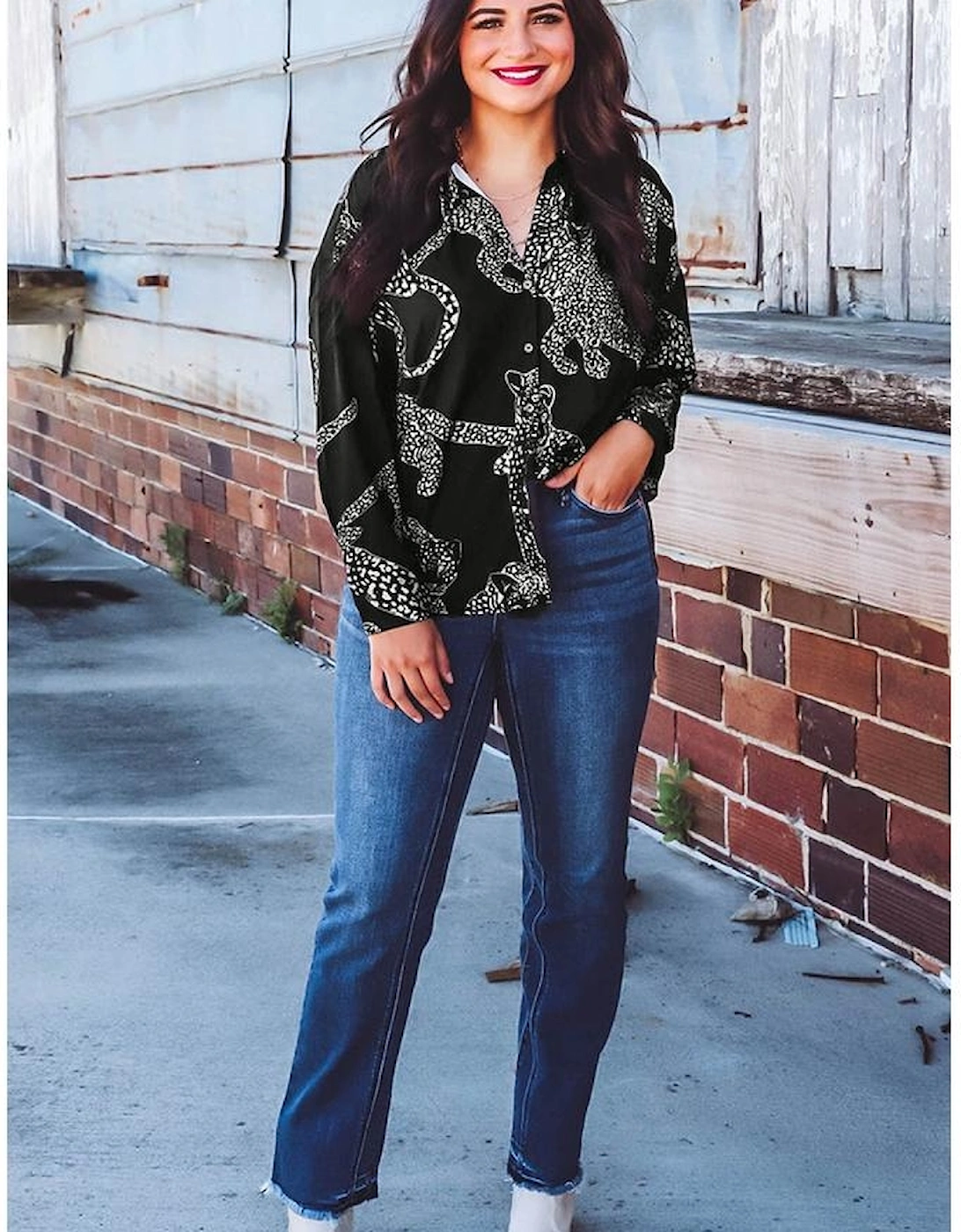 Black Cheetah Print Satin Shirt