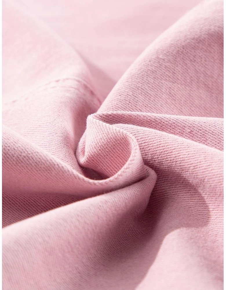 Pink Solid Color Knot Straps Denim Romper with Pockets