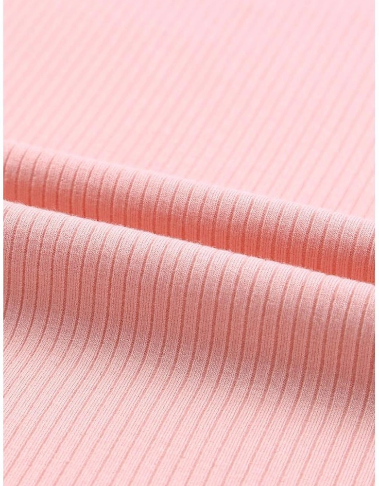 Pink Dotty Mesh Ruffle Sleeve Ribbed Knit Top