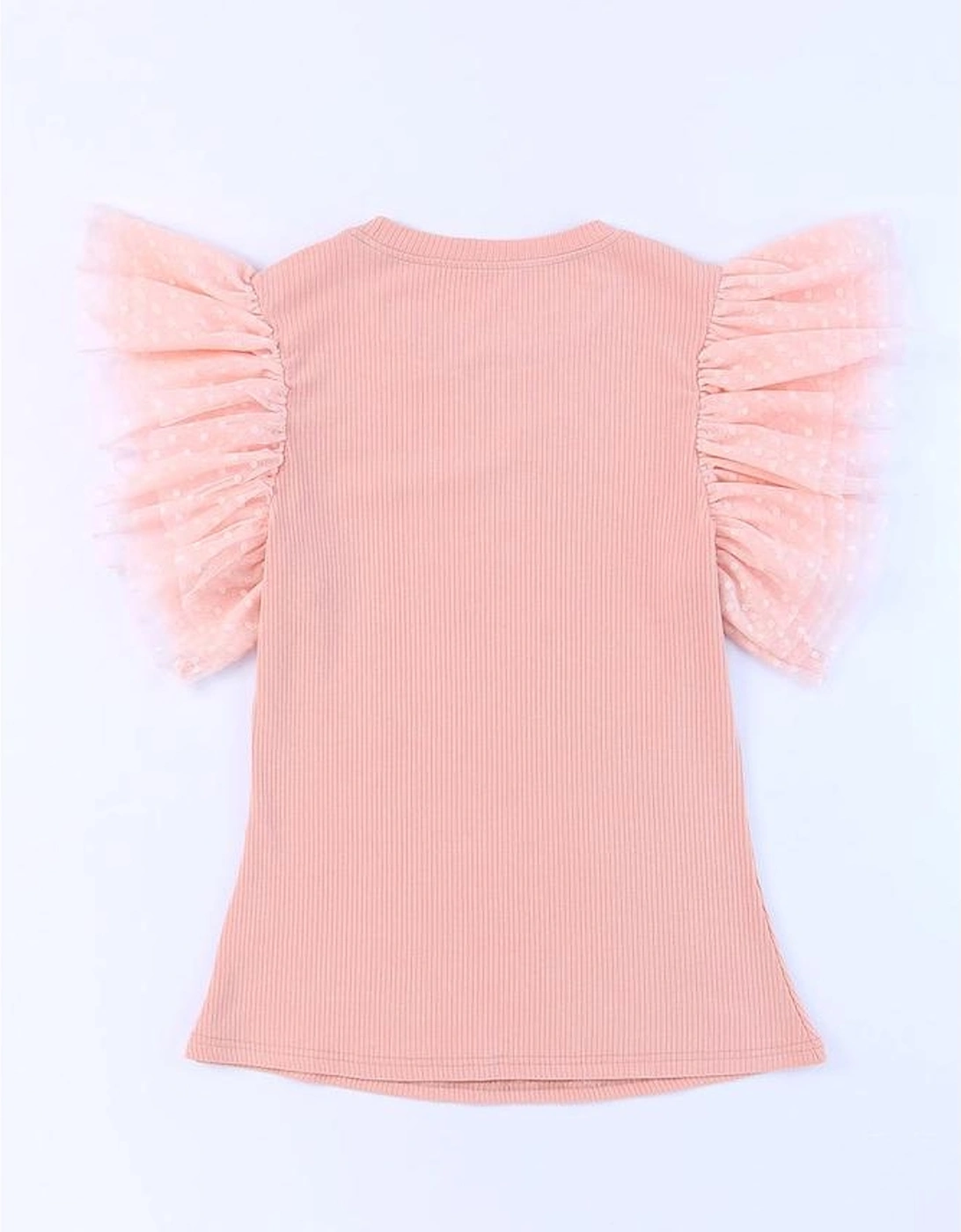 Pink Dotty Mesh Ruffle Sleeve Ribbed Knit Top