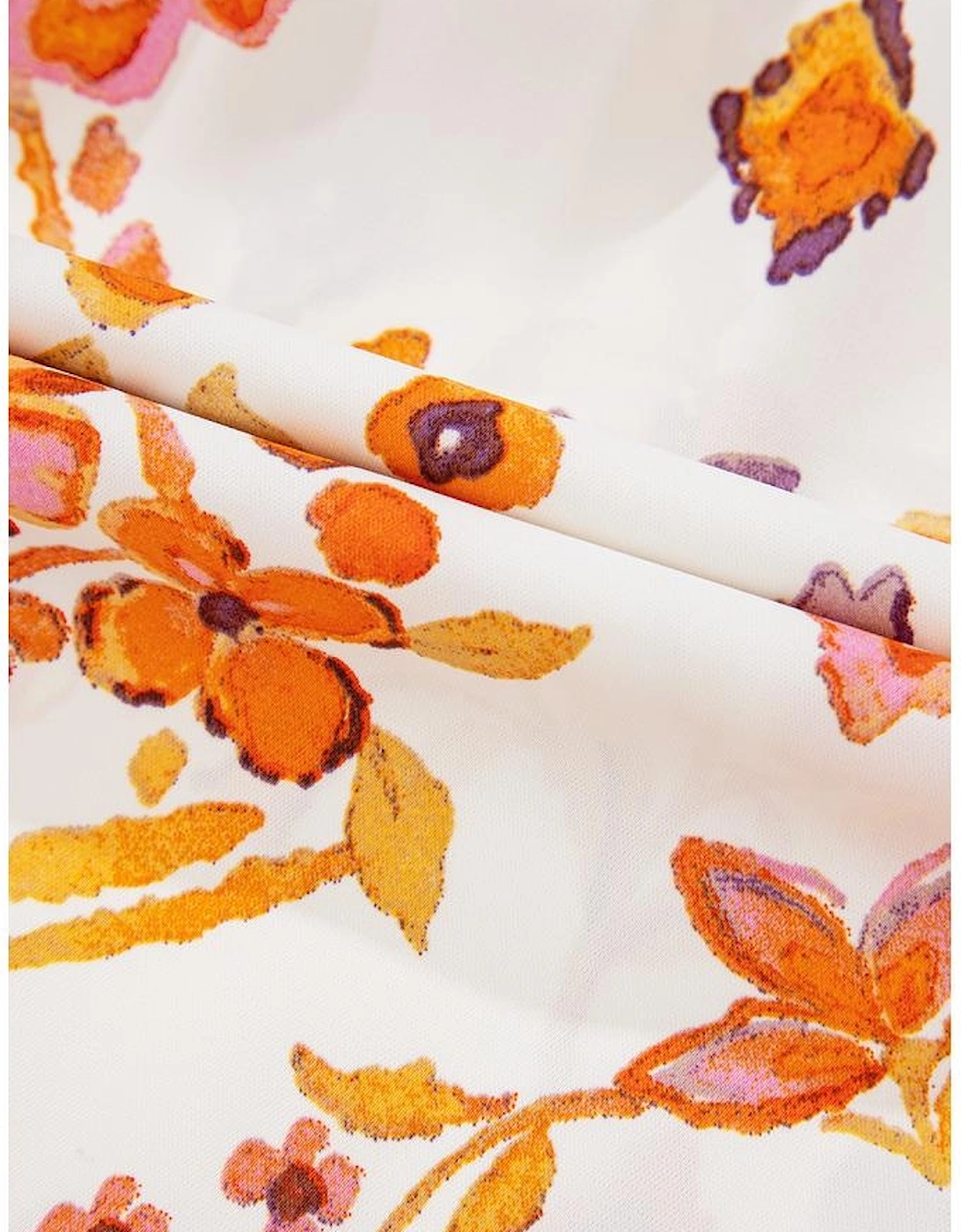 Apricot Floral Geometric Print Ruffled Trim Flutter Sleeve Mini Dress