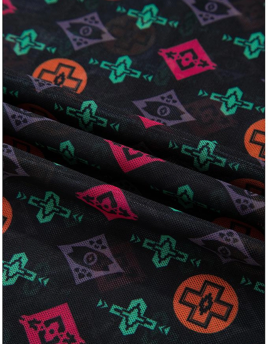 Black Western Aztec Printed Long Sleeve Mesh Top