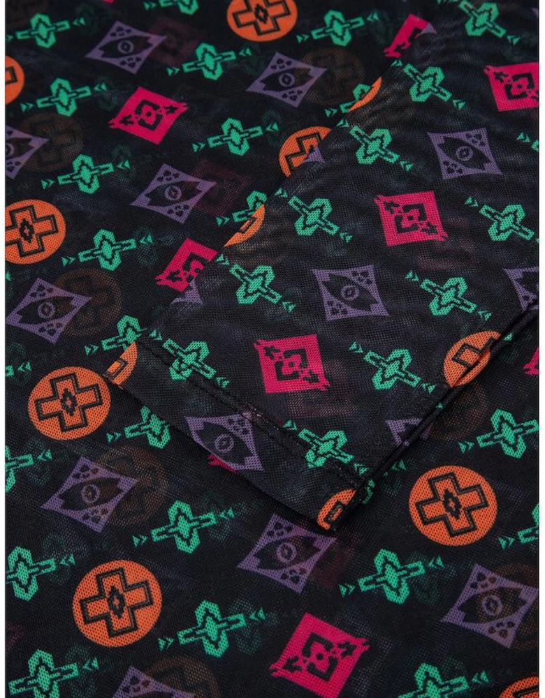 Black Western Aztec Printed Long Sleeve Mesh Top