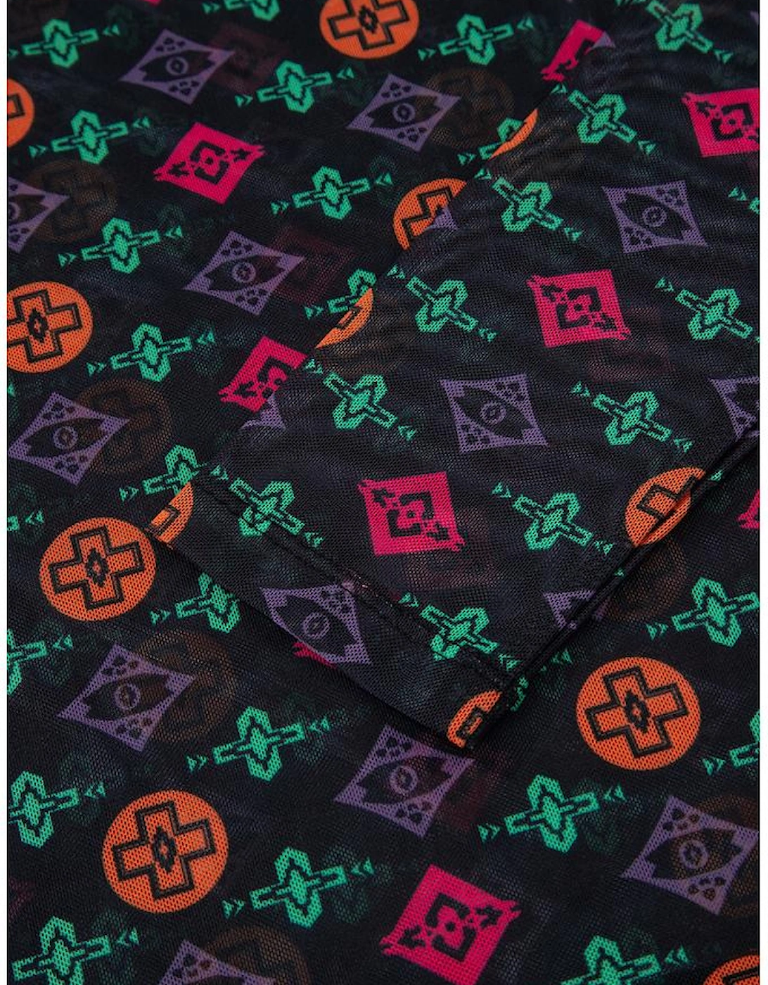 Black Western Aztec Printed Long Sleeve Mesh Top