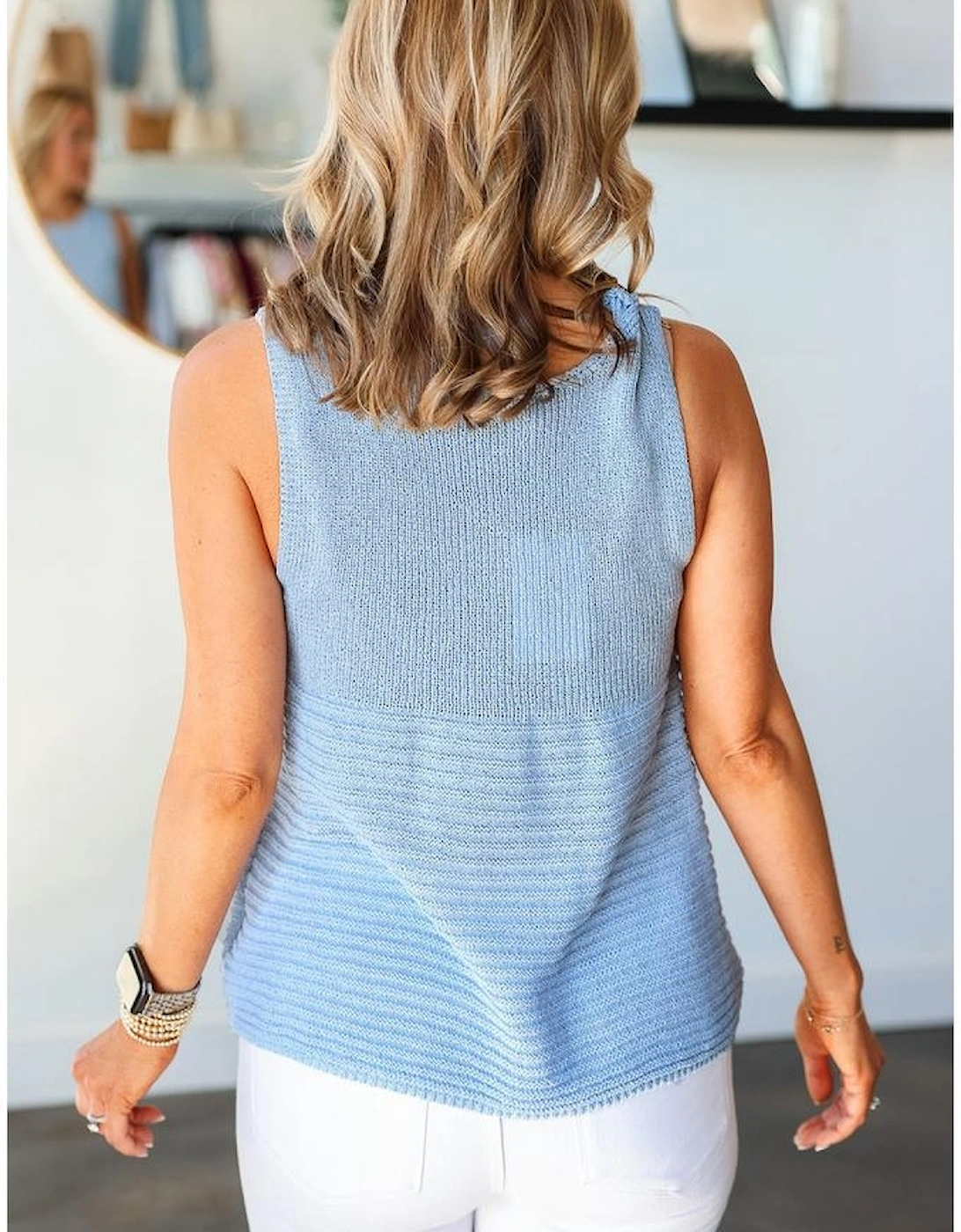 Beau Blue Horizontal Ribbing Patchwork Swing Sweater Tank, 9 of 8