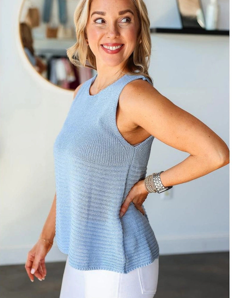 Beau Blue Horizontal Ribbing Patchwork Swing Sweater Tank