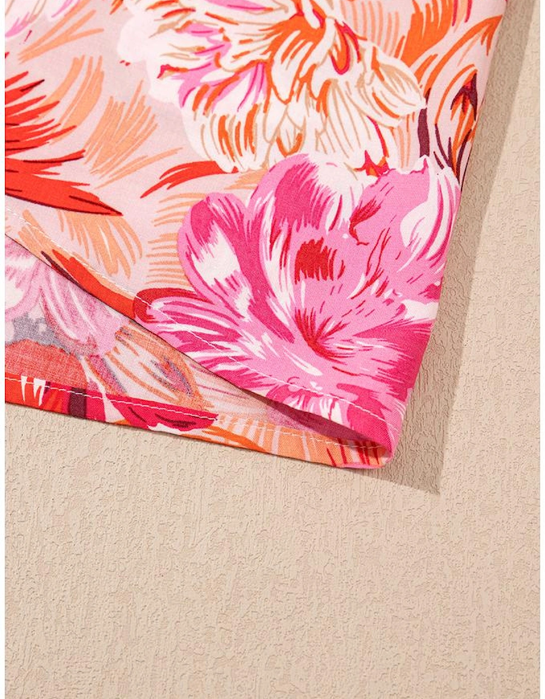 Red Floral Spaghetti Strap Surplice Neck Shirred Waist Mini Dress