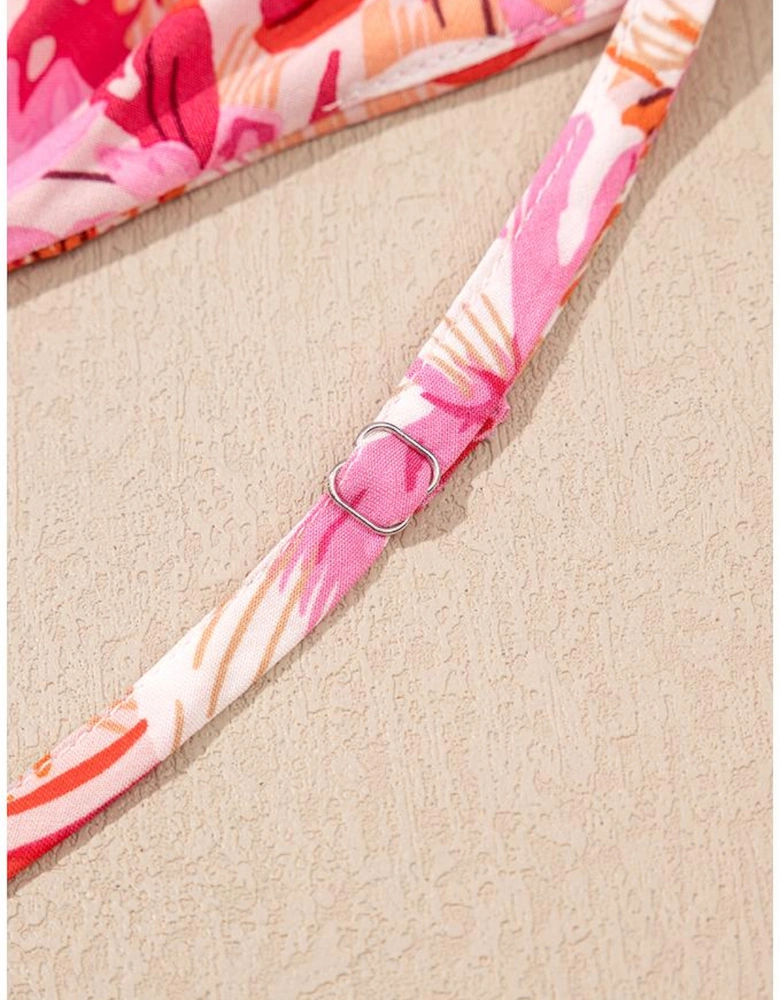 Red Floral Spaghetti Strap Surplice Neck Shirred Waist Mini Dress