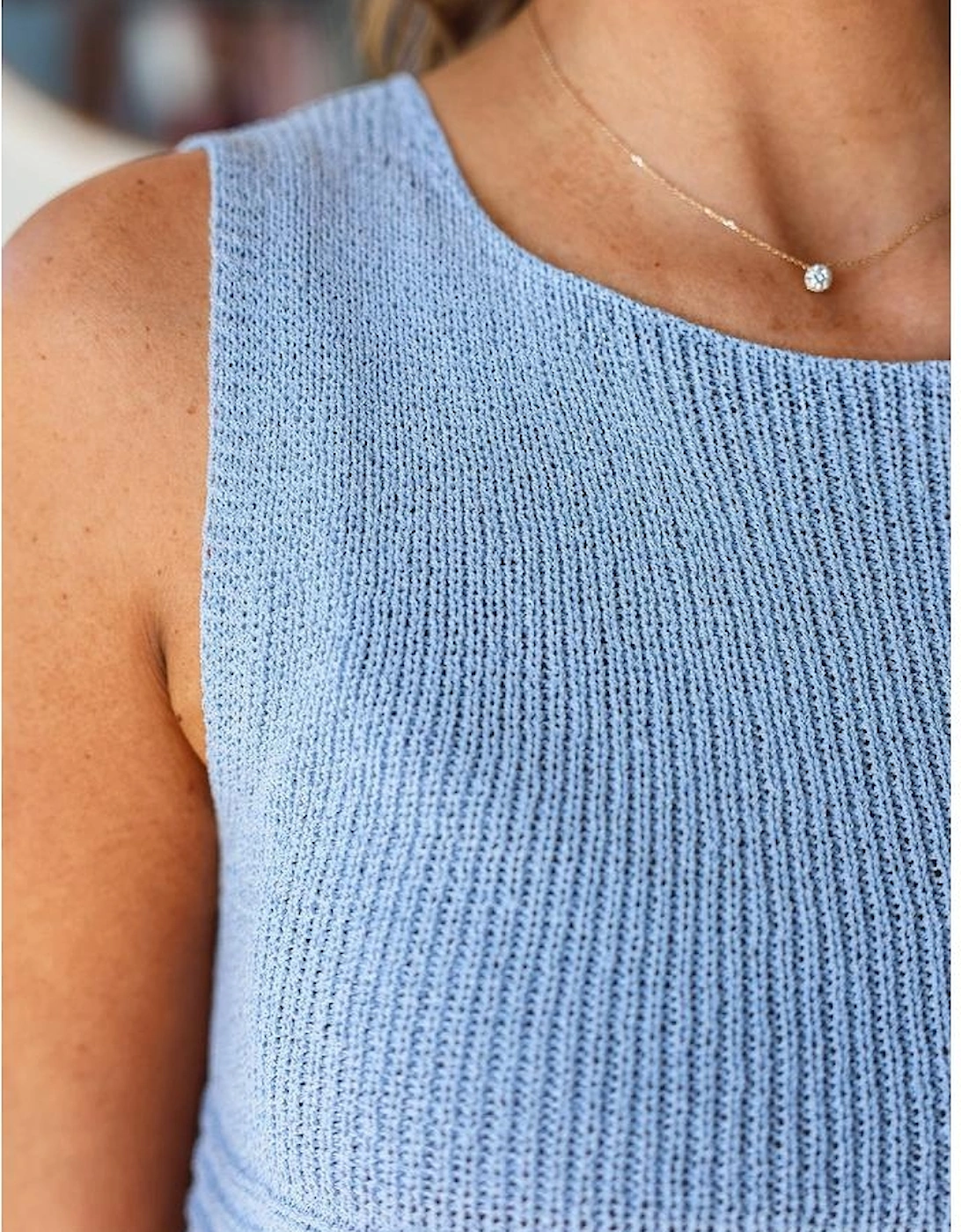 Beau Blue Horizontal Ribbing Patchwork Swing Sweater Tank