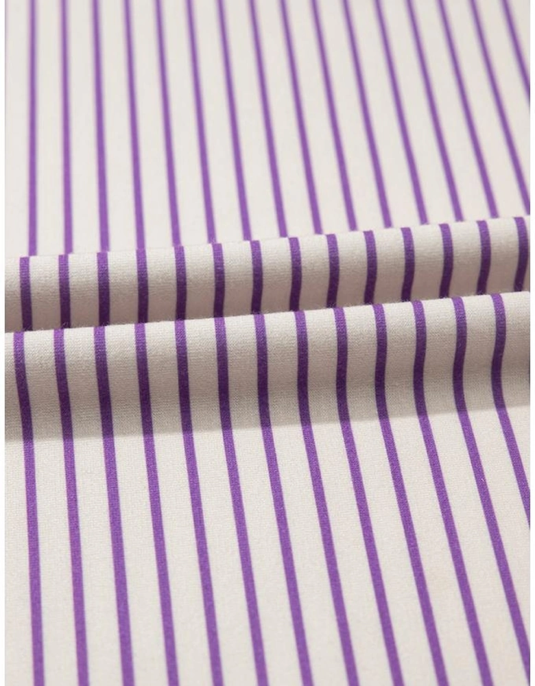 Purple Stripe Floral Color Block Raw Edge Patchwork Bracelet Sleeve Blouse