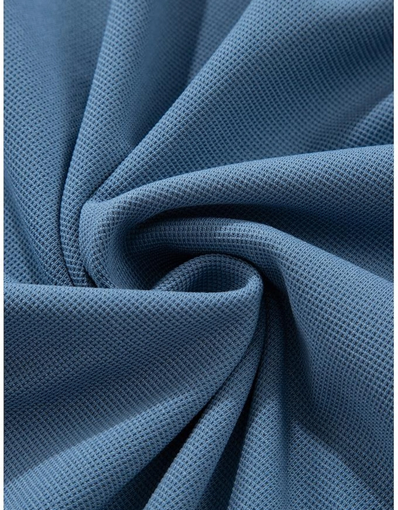 Dusk Blue Colorblock Stitching Patchwork Buttoned Long Sleeve Top