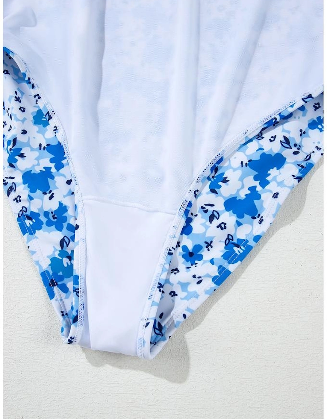 Blue Floral Ruffled Strap Lace-up Hollow Out One Piece Swimsuit