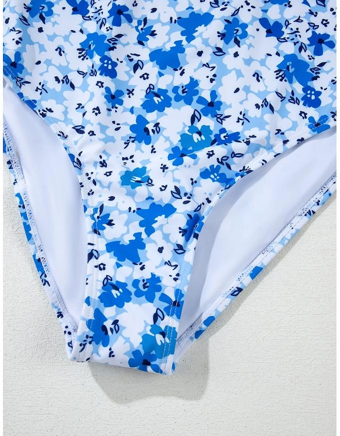 Blue Floral Ruffled Strap Lace-up Hollow Out One Piece Swimsuit