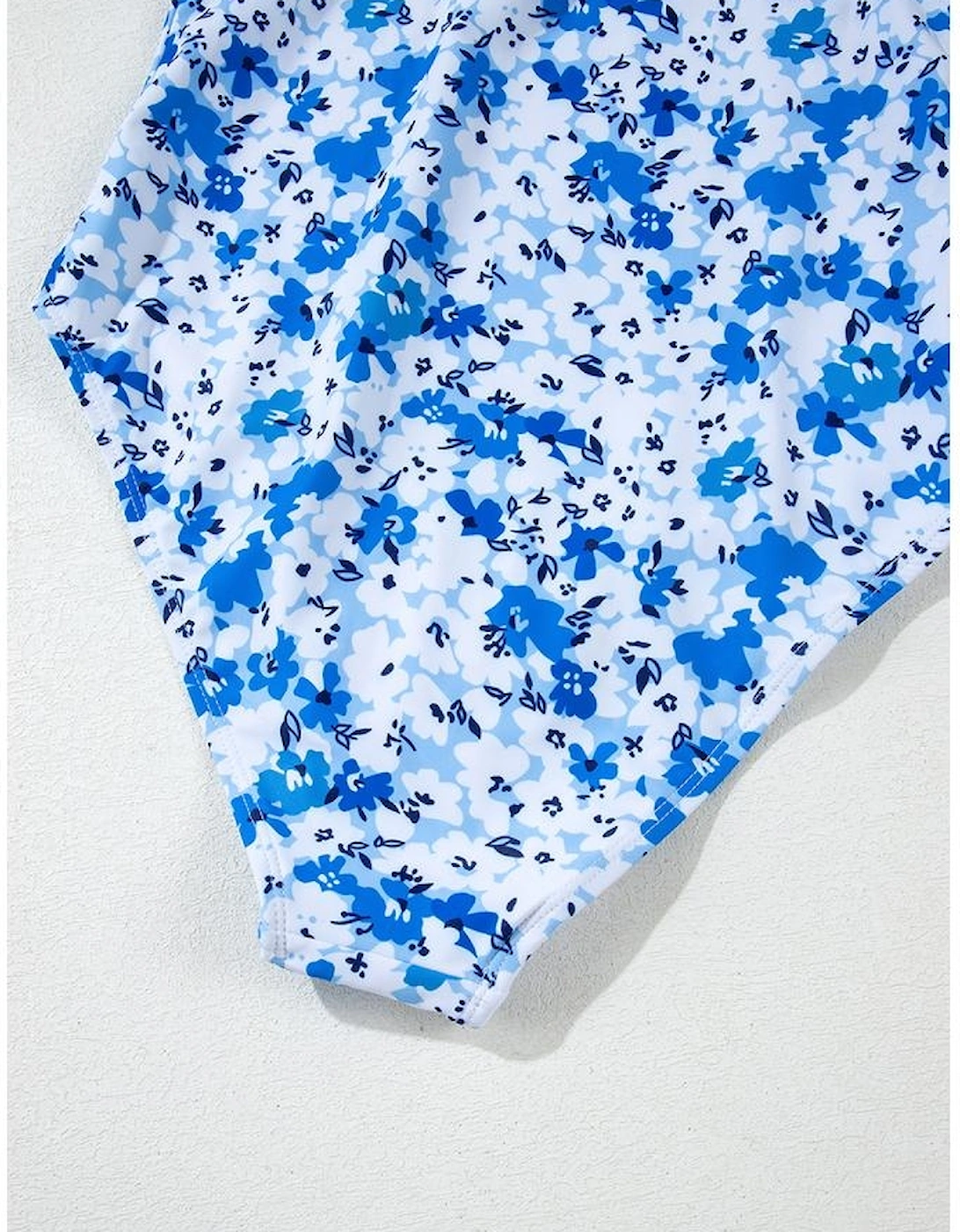 Blue Floral Ruffled Strap Lace-up Hollow Out One Piece Swimsuit