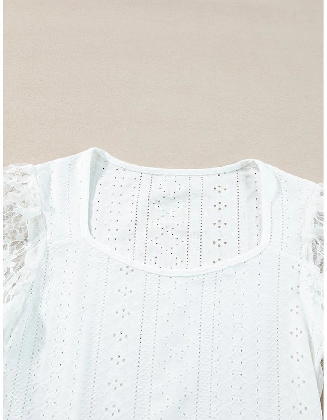 White Frenchy Contrast Lace Bishop Sleeve Bodysuit