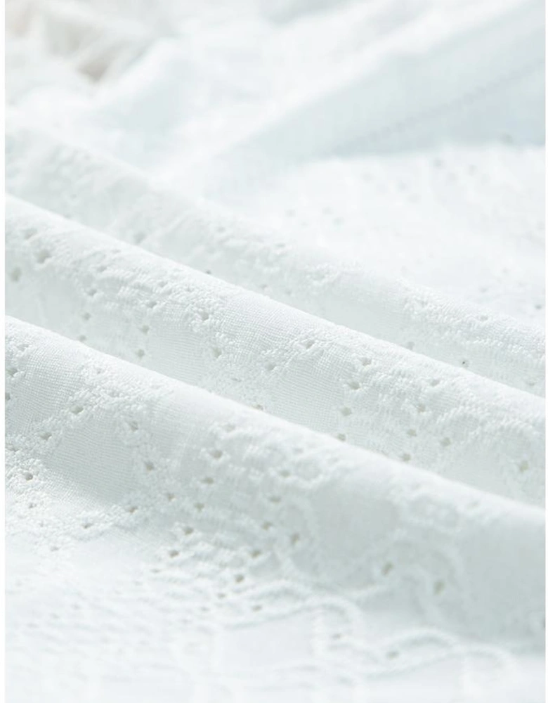 White Frenchy Contrast Lace Bishop Sleeve Bodysuit