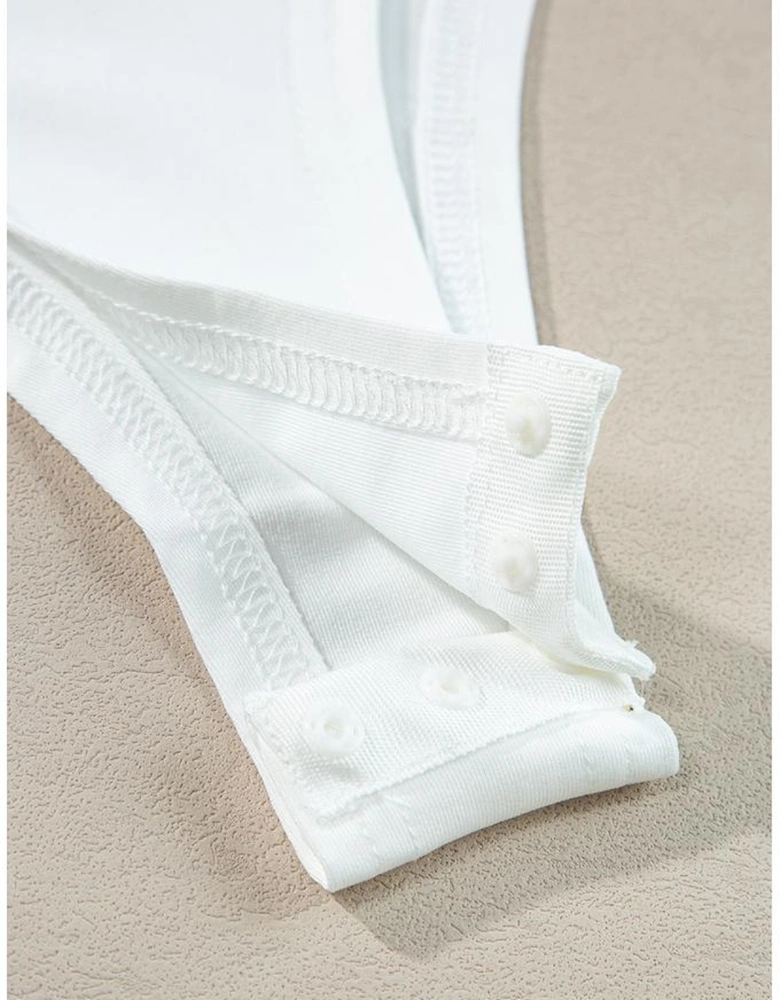 White Frenchy Contrast Lace Bishop Sleeve Bodysuit