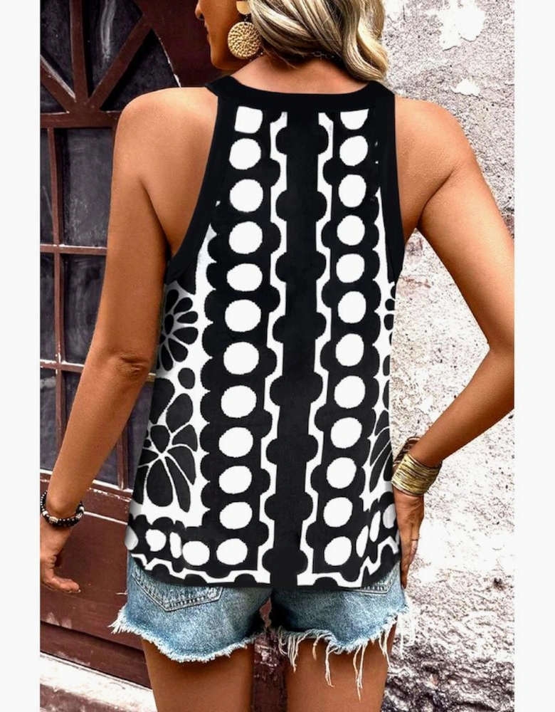 Black Abstract Dot Flower Print Tank Top
