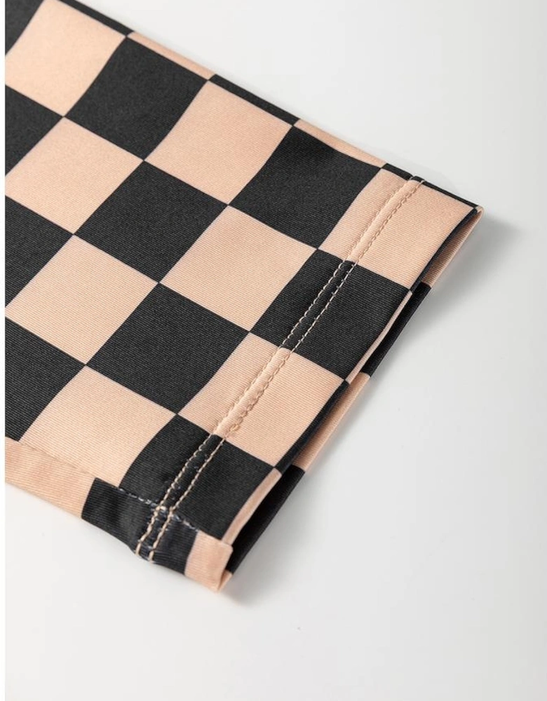 Khaki Checkered Pattern High Waist Skinny Leggings