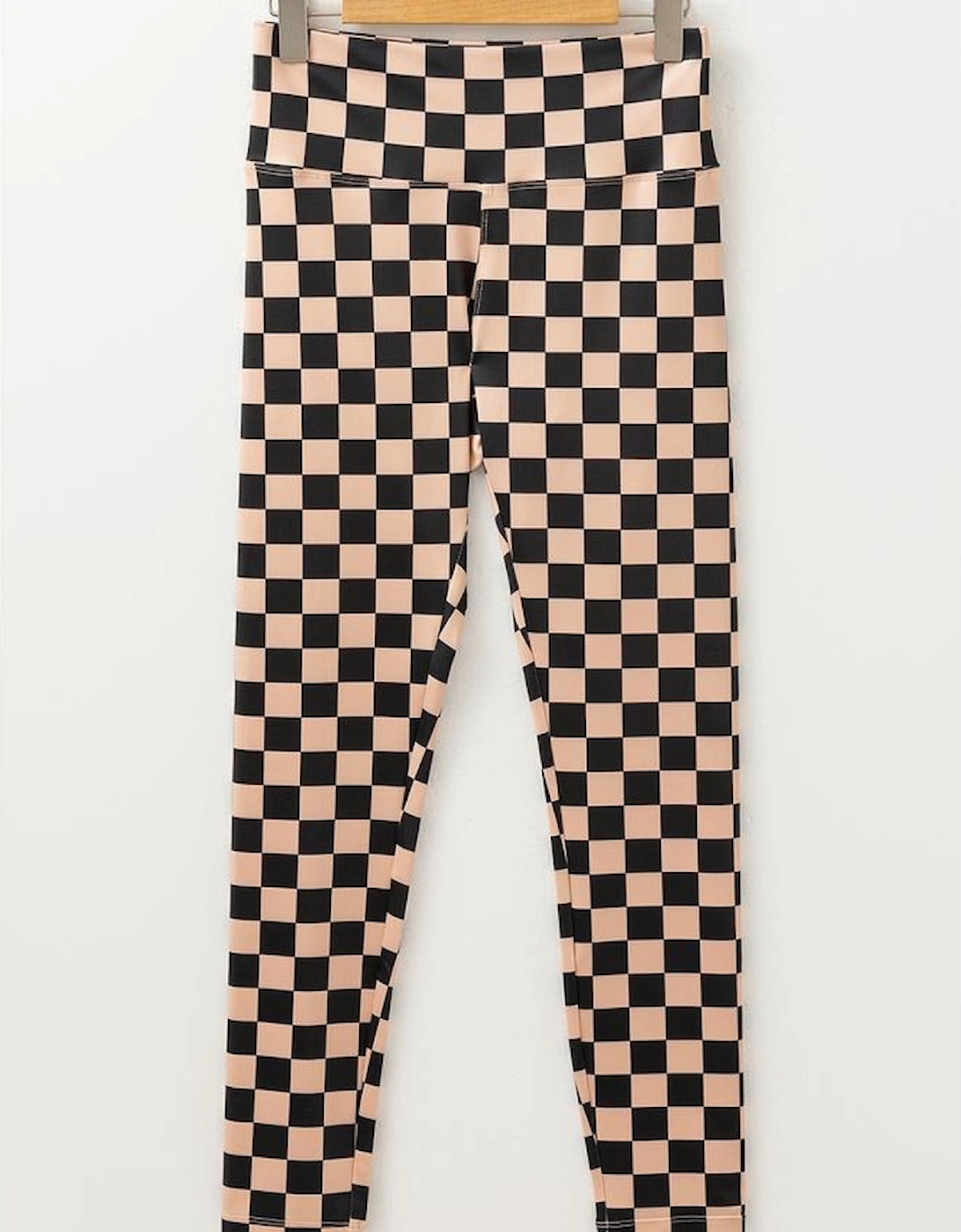 Khaki Checkered Pattern High Waist Skinny Leggings