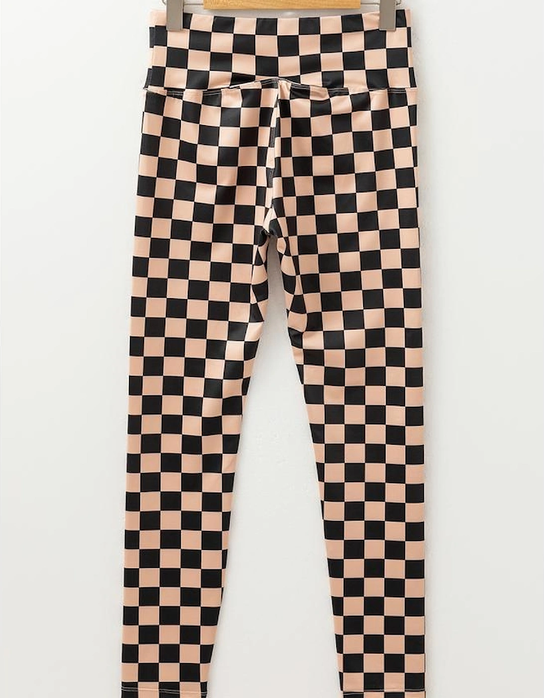 Khaki Checkered Pattern High Waist Skinny Leggings