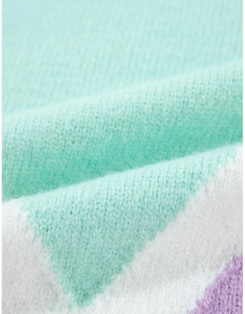 Green Chevron Colorblock Ribbed Knit Drop Shoulder Sweater