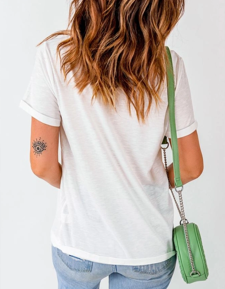 White FALL Vibe Leopard Print Crew Neck T Shirt