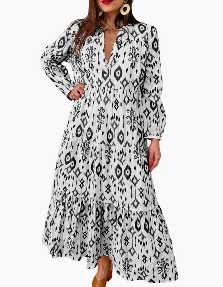 Black Western Abstract Geometric Printed Maxi Dress