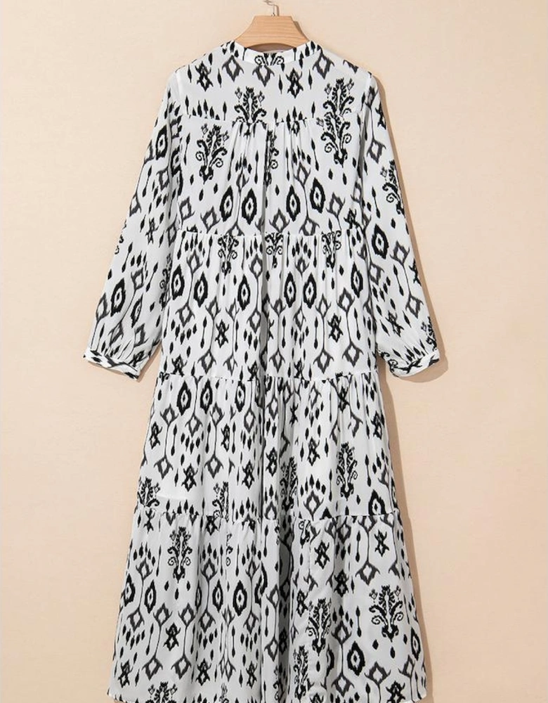 Black Western Abstract Geometric Printed Maxi Dress