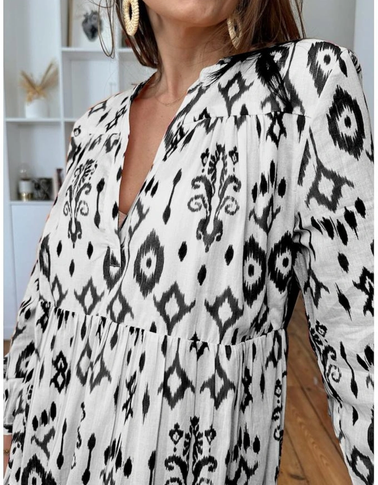 Black Western Abstract Geometric Printed Maxi Dress