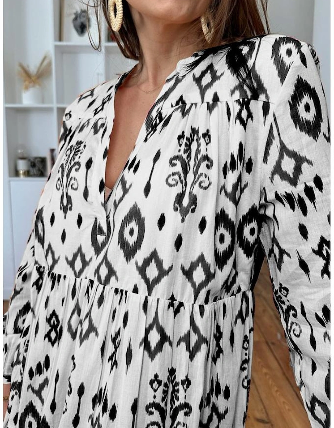 Black Western Abstract Geometric Printed Maxi Dress