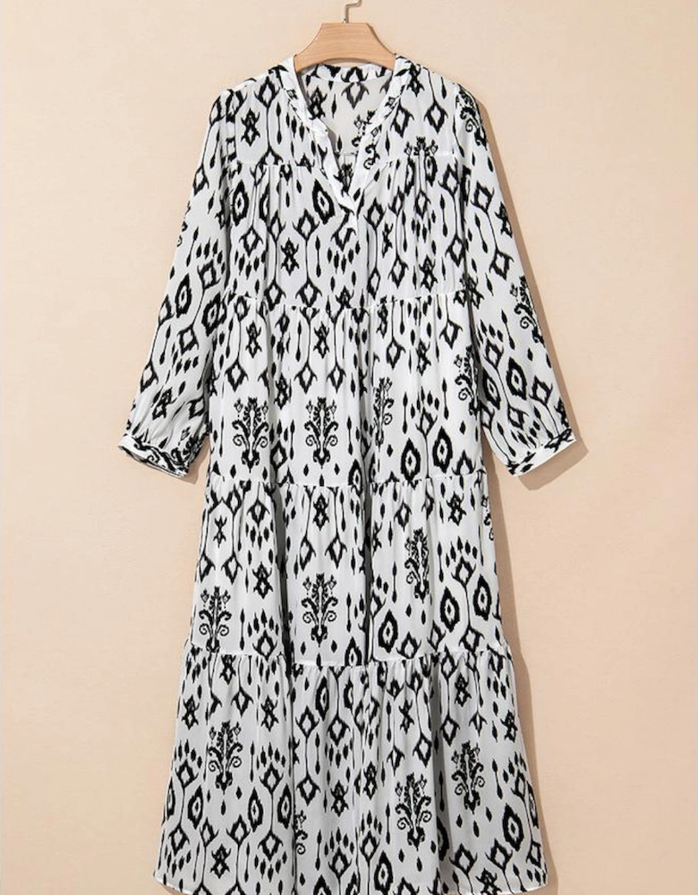 Black Western Abstract Geometric Printed Maxi Dress