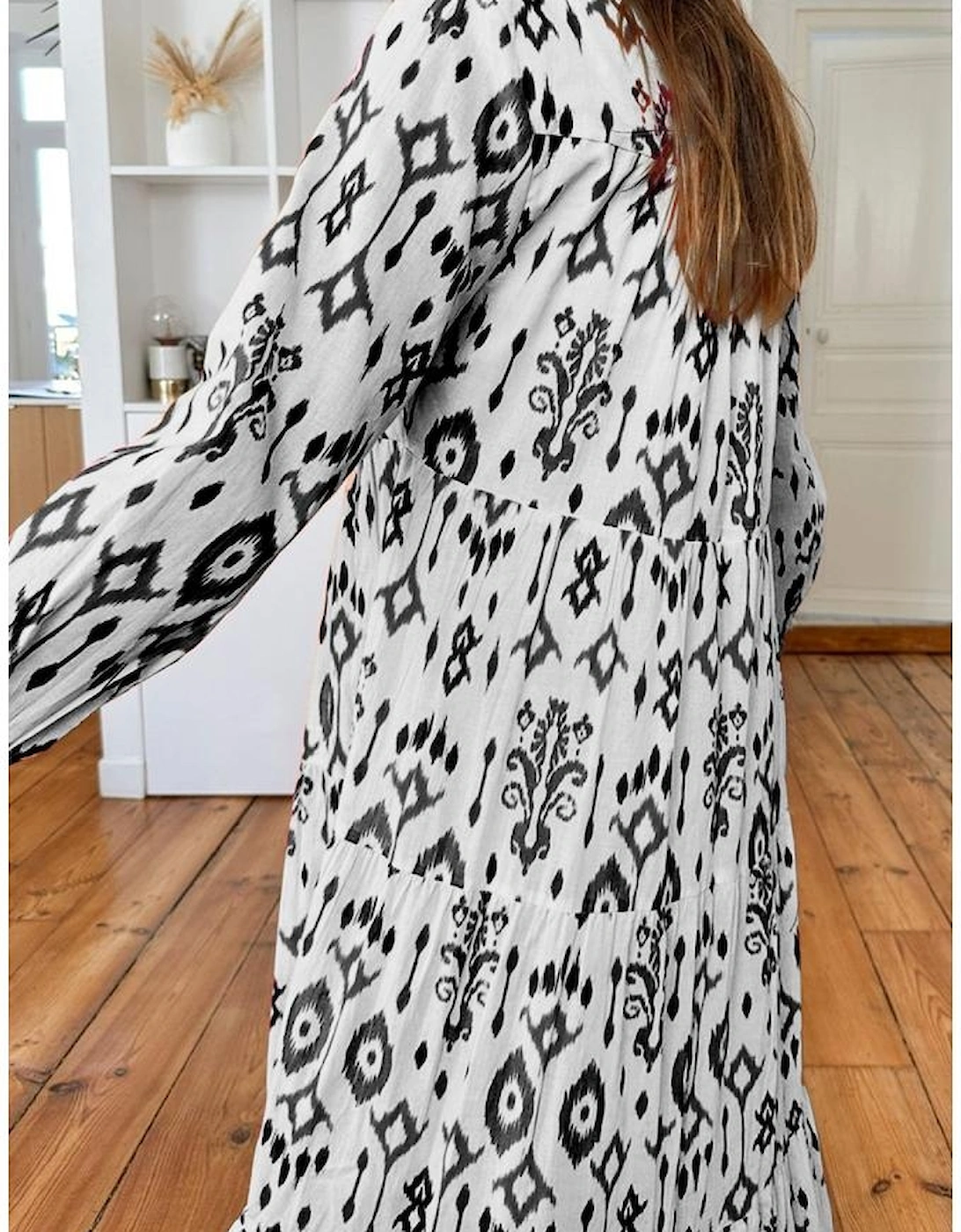 Black Western Abstract Geometric Printed Maxi Dress