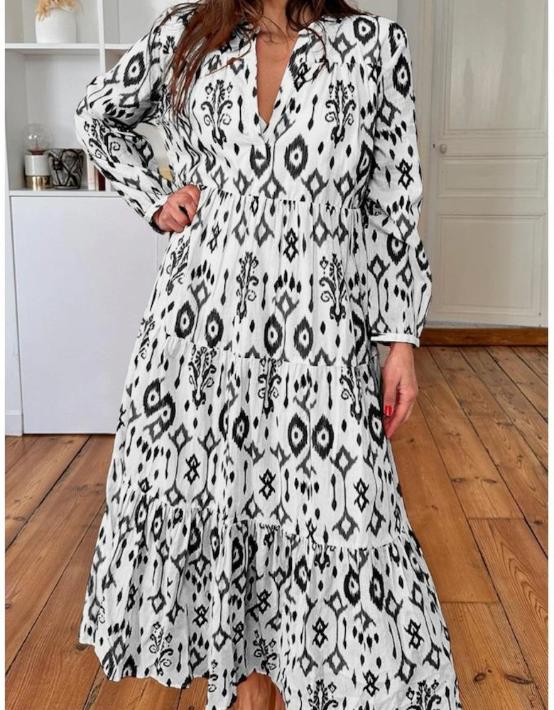 Black Western Abstract Geometric Printed Maxi Dress