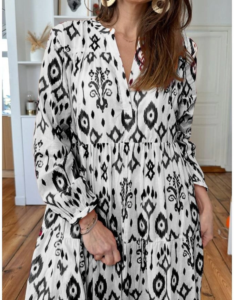 Black Western Abstract Geometric Printed Maxi Dress