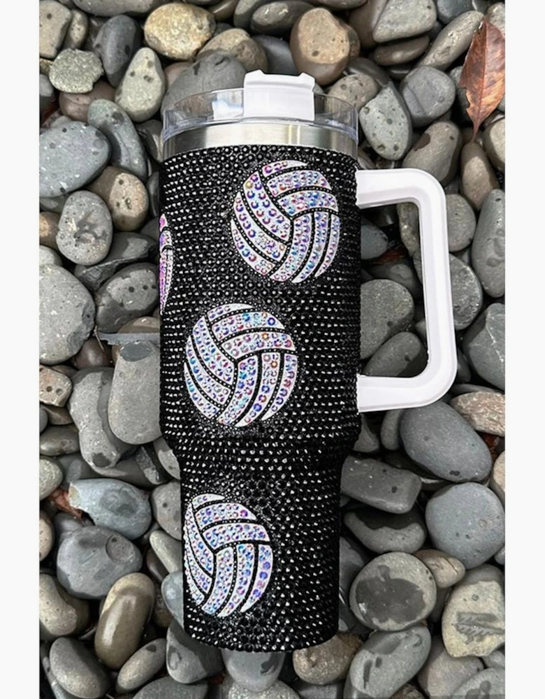 Azura Exchange Black 40 Oz Rhinestone Volleyball Tumbler with Handle