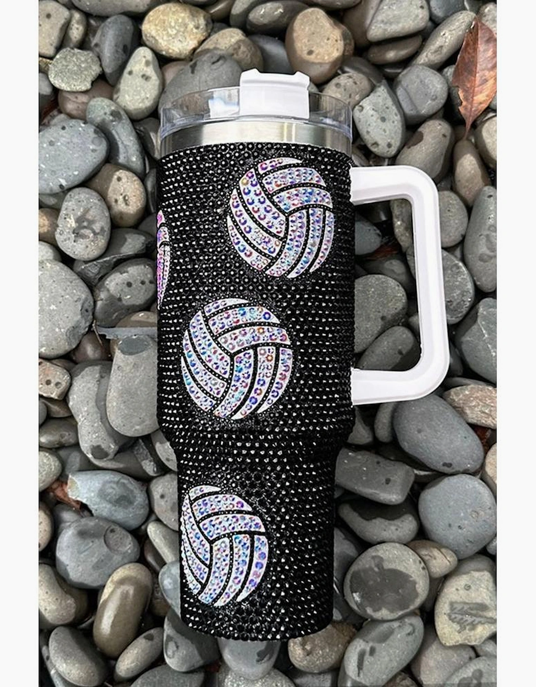 Azura Exchange Black 40 Oz Rhinestone Volleyball Tumbler with Handle