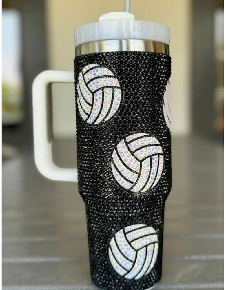 Azura Exchange Black 40 Oz Rhinestone Volleyball Tumbler with Handle